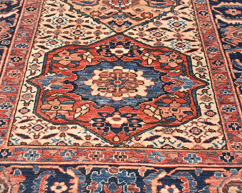 4x12 Beige Blue Aryana Afghan Hand Knotted Veg Dye Wool Runner Rug